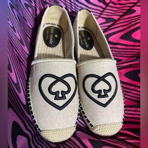 NEW Kate Spade Gwen Heart Spade Espadrilles cream black casual flats
